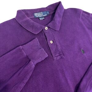 Polo Ralph Lauren Dark Purple Polo Mens L Long Sleeve Cotton Pony Logo School